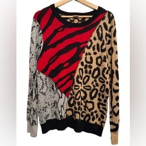 Cupio Red and Tan Animal Print Sweater